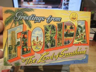 Vintage Old Postcard Florida Sarasota Greetings Large Letter Bubble Outline Big