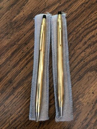 Cross Ball Point Pen & Pencil Set 1/20 12k Gold Filled In Cloth Bags