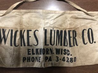 Vintage Nail Apron Wickes Lumber Co.  Elkhorn Wisconsin - Advertising 2