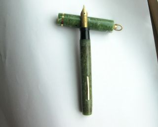 Vintage Sheaffer Jade Green Ring Flat Top Lever Fill Fountain Pen 5 - 30