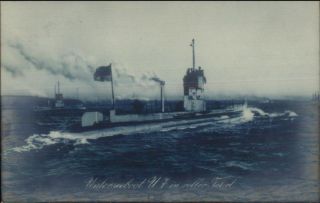 German U Boat Submarine U7 Blue Tint Real Photo Postcard C1910