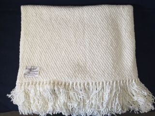 Churchill Weavers Soft Handwoven Cream Color Throw - Made In Usa - 67”x 51