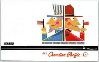 C1960s Canadian Pacific Air Lines Advertising Postcard " North America " Uncle Sam