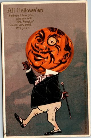 Postcard Man In The Moon Embossed Halloween Vintage A3