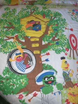 Sesame Street Muppets Flat Sheet Twin Vintage Lustersoft Fabric Cutter Oscar