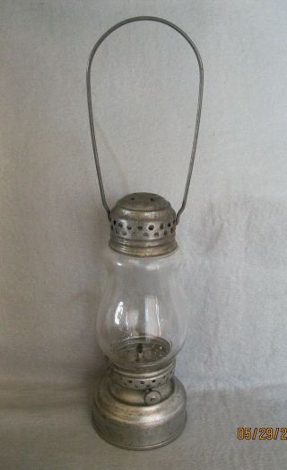 Vintage Small Tin Lantern With Glass Globe & Wire Handle - Marked Jewel
