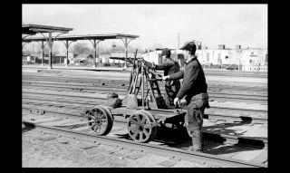 1940 Railroad Workers Hand Car Photo Oklahoma City,  Ok Train Tracks Station