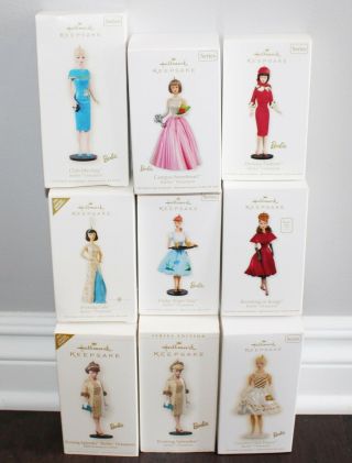 (9) Hallmark Keepsake Barbie Christmas Ornaments Fashion Upper Class Clothing