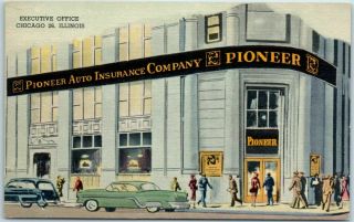 Chicago Linen Postcard Pioneer Auto Insurance Company " Executive Office " 1954