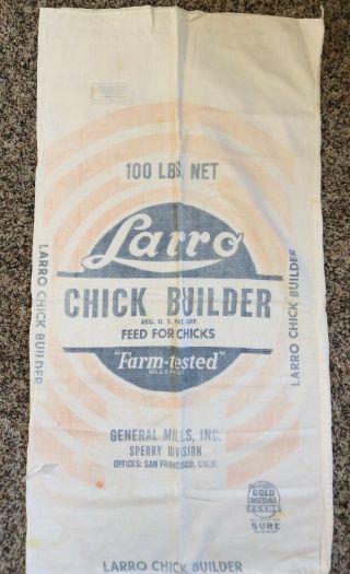 Vintage Feed Sack Bag Larro Chick Builder General Mills Feed For Chicks 100 Lbs