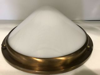 Vintage Solid Brass Ceiling Light Fixture With Milk Glass Shade And Hinged Open 2