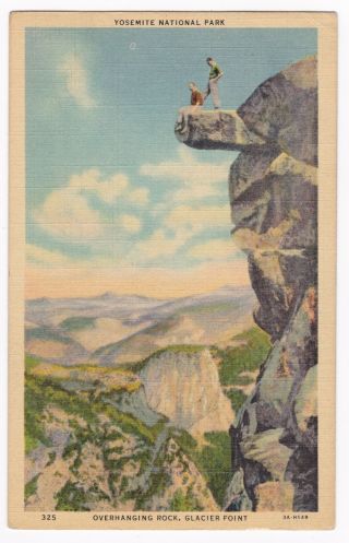 Postcard Hikers On Overhanging Rock Glacier Point Yosemite California