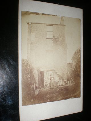 Old Cdv Photograph People In Back Garden By Camden Photographic London C1860s