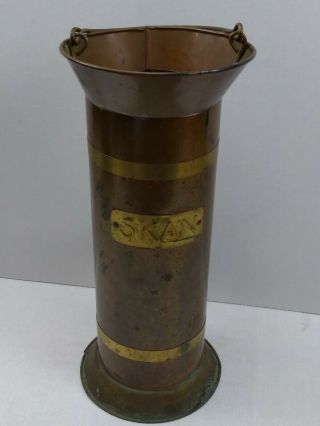 Vintage Dutch 5 Kan Brass Copper Fire Extinguisher Water Can Porcelain Handle