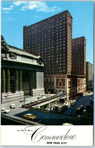 York City Postcard Hotel Commodore Street View Grand Central Station C1950s