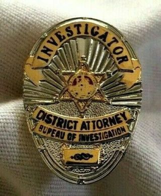 Rare Police Mini Badge Los Angeles County District Attorney Investigator Pin