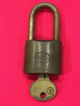 Vintage Wb Brass Lock With Key