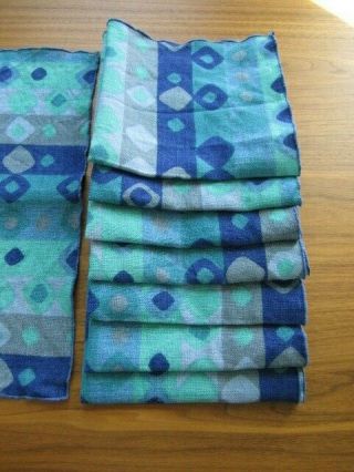 8 Vintage 60 ' s 70 ' s LINEN Cloth NAPKINS Mid Century RETRO Geometric Shapes BLUES 5