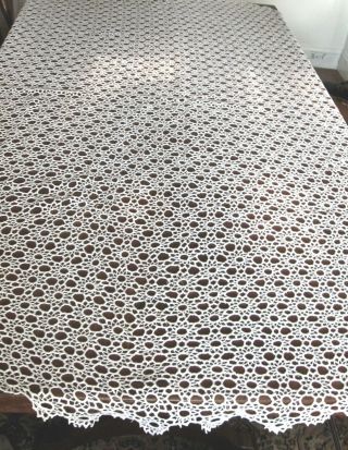 vintage cotton crocheted tablecloth white 70 by 42 
