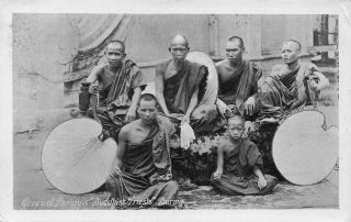 Burma Myanmar Group Of Poongyis Buddhist Priests Postcard