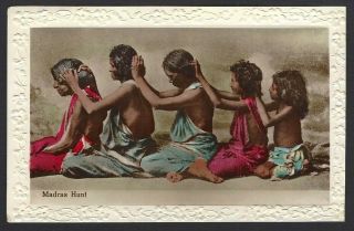 India Madras (lice) Hunt Vintage Real Photo Embossed Colour Postcard