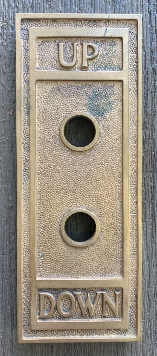 Vtg Antique Brass Elevator Up Down Wall Plate Plaque Push Button Salvage
