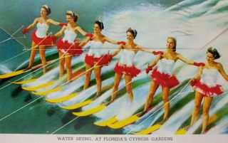 Cypress Gardens Winter Haven Fl Water Skiing Fold - Out Postcard 1957 Aquamaids