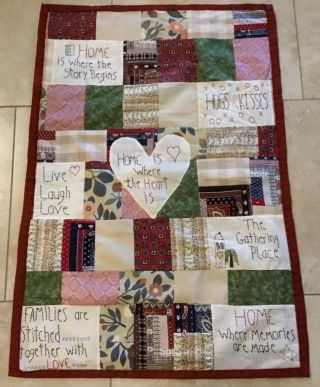 Patchwork Country Quilt Wall Hanging,  Rectangles,  Hand Embroidery,  Multi Color