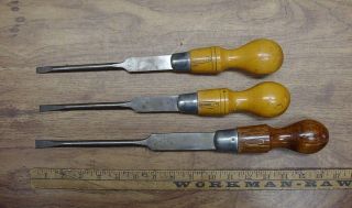 3 Vintage Marples Wooden Handled Cabinet Screwdrivers,  16 ",  13 - 11/16 ",  13 - 1/2 ",  Exc