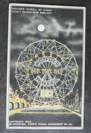 1920 Eccentric Ferris Wheel Amusement Co Advertising Postcard Coney Island Ny