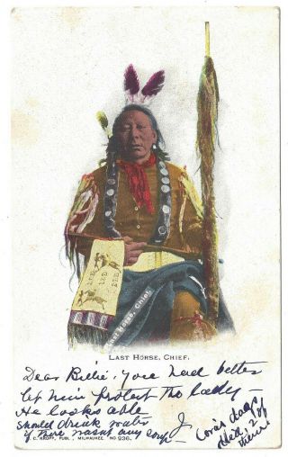 " Last Horse Chief " Native American Indian Man Postcard