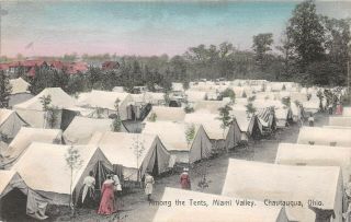 Lps80 Chautauqua Ohio Among The Tents Miami Valley Vintage Hand Colored Postcard