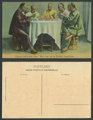 Hong Kong China Old Postcard Chinese Taking Their Meal Food Chopsticks Chow - Chow