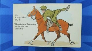 Ww1 Military Comic Postcard 1914 1918 War Horse Riding School 4 Mounting At Trot