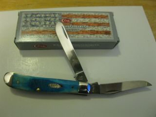Case Xx Mini Trapper Knife 6207ss Caribbean Blue Sawcut Bone Handle Made In Usa