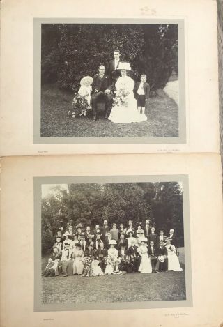 2 Large Antique Victorian Wedding Photographs With Wonderful Hats