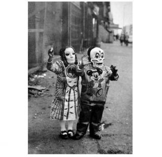Vintage Creepy Children Halloween Photo Scary Mask Costume Freak Kids Children