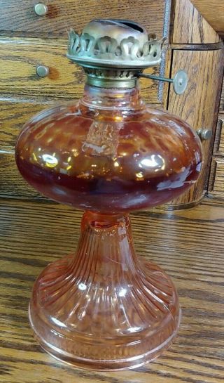 Antique/vintage Oil Lamp Pink Glass 12 " High X 6.  5 " Wide