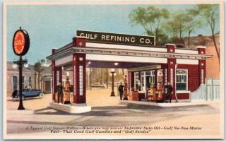 Vintage Advertising Postcard Gulf Refining Co.  Oil Gas Station C1940s