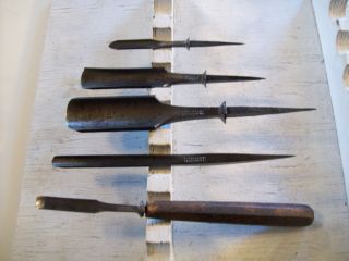 5 Assorted Sizes And Shape Vintage Antique Chisels W.  Butcher Cast Steel