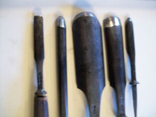 5 Assorted Sizes and Shape Vintage Antique Chisels W.  Butcher Cast Steel 6