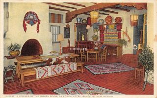 La Fonda Hotel Santa Fe Mexico - Early Card By Fred Harvey Of Indian Room