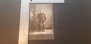 1890 - 1900s Cabinet Card Photo Of Man In Big Fur Coat Holding Hat St Cloud Minn