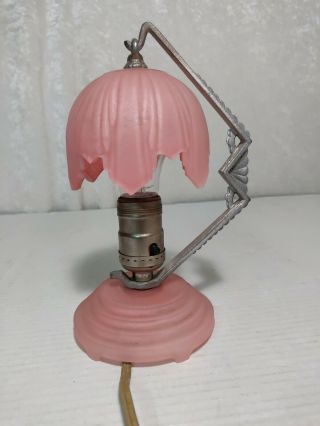Antique Art Deco Table Boudoir Frosted Glass Lamp Small 1940 
