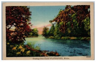 Greetings From East Waterford Maine Me 1939 Linen Postcard 9m