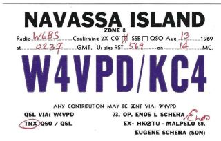 Qsl 1969 Navassa Island Radio Card