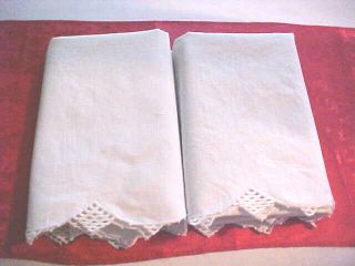 Vintage White Hand Crochet Edge Pillowcases
