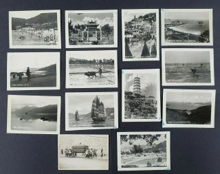 13 Early Vintage Snapshot Photos Of Hong Kong - Farms - Junk Boat - Beach - Hotel
