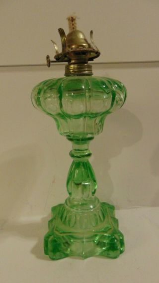 Vintage Green Depression Glass Kerosene Oil Lamp Lantern Brass Hardware
