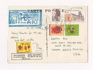 Rare Mail art Hand Made Postcard ' Soweto ' - From Pierre Marquer to Harry Fox 1986 2